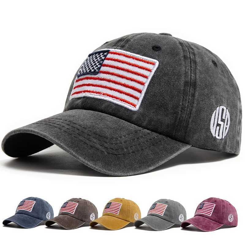 USA Flag Mens Baseball Cap Retro Embroidery Washed Cotton Dad Hats Fashion Wen Hip Hop Caps Summer Outdoor Sun Visor Hat X250704