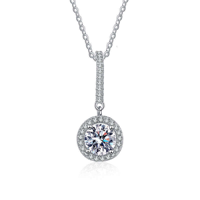 S925 Pure S925ier One caratS925 Necklace ClaS925S925ic Round Pendant Full Dia S925imple MoiS925S925anite Clavicle Chain Women 5cd