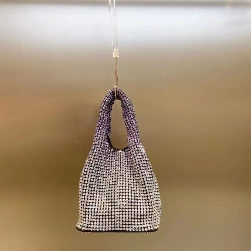2025 Designer Women's Super Bright Diamond Bag New Shiny High End All Diamond Bucket Bag Slanted Tank Top Bag Handbag