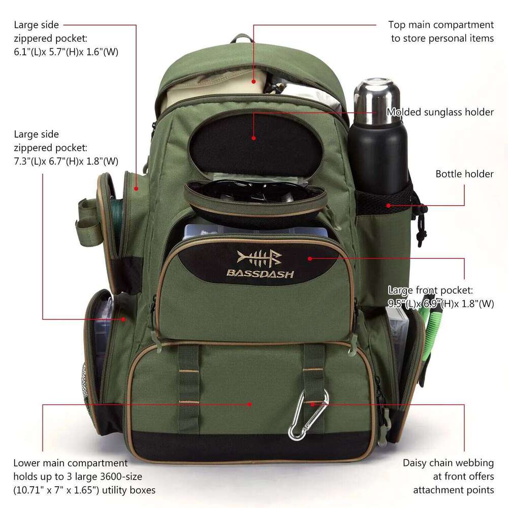 Bassdash Fishing Bag Backpack Lightweight Tactical Tackle Box Multifunctional