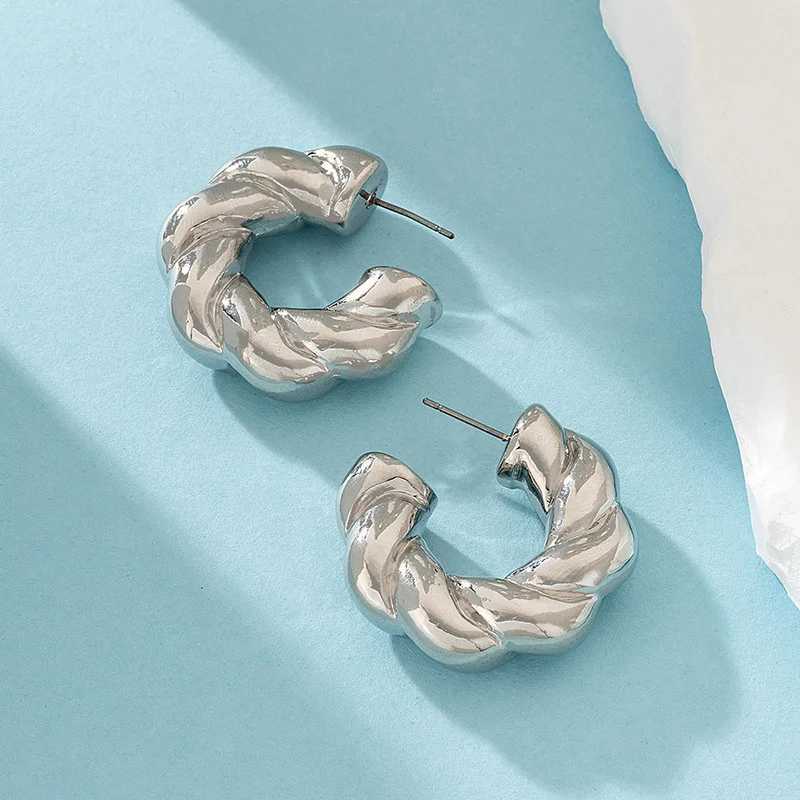 Trendy Circle Twists Hoop Earring for Women Simple Temperament Hyperbole Gold Color Ear Daily Wear Jewelry Party Gifts Y250704