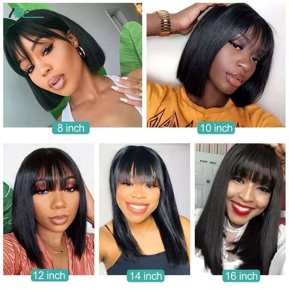 Cheap Double Drawn Virgin Bob Wig With Bang Glueless Full hine Made Real Vieamese Bone Straight Human Hair Wigs Fringe