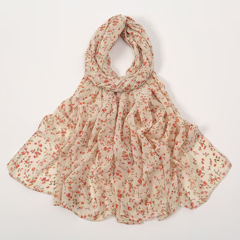 T1130 Spring and Summer New Fresh Floral Chiffon Print Scarf Women's Small Floral Long Shawl