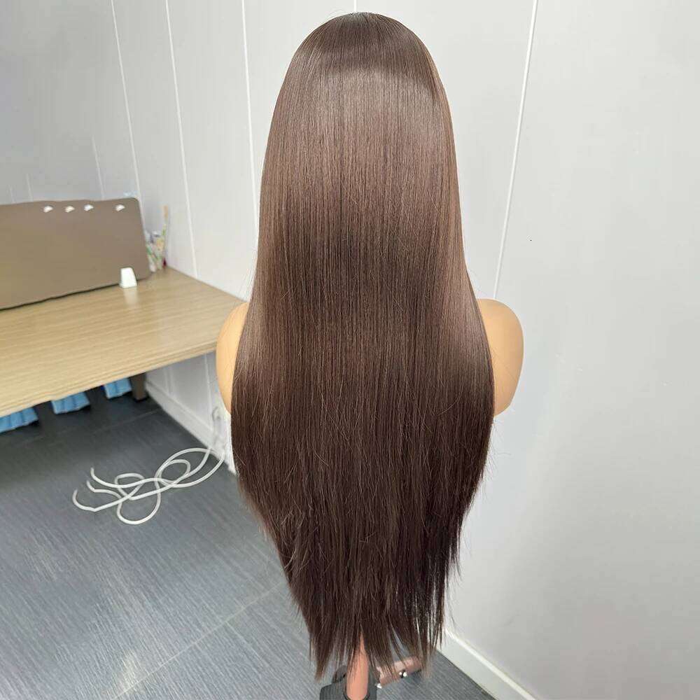 Wig Long Straight Synthetic Front for Women Brunette Hair Dark Chocolate Brown Lace Wigs Daily Use Party Cosplay