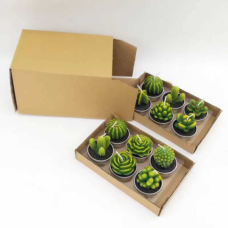 12pcs Cactus Tealight Candle Handmade Long Burning Delicate Succulents Tea Light Candle Holder Party Wedding Spa Home Decoration W250704