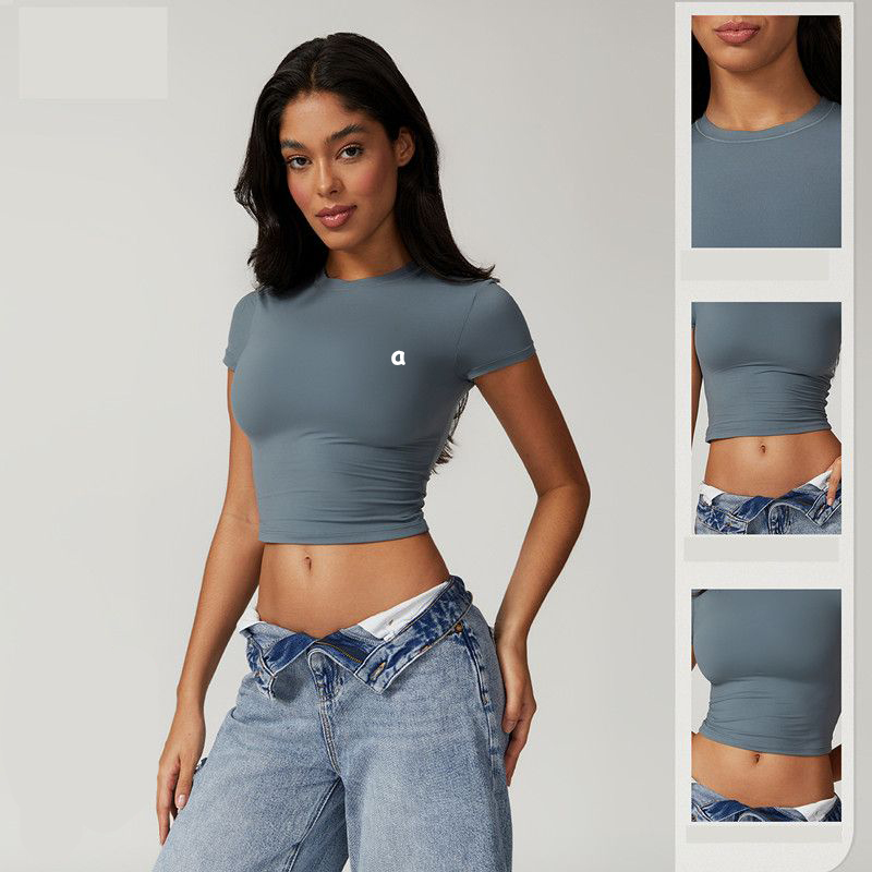 Womens Yoga Shirt Crop Tops Cew Neck Fintness Short Sleeve T Shirt Skinfriendly Workout Breathble Cotton Top Women shirts