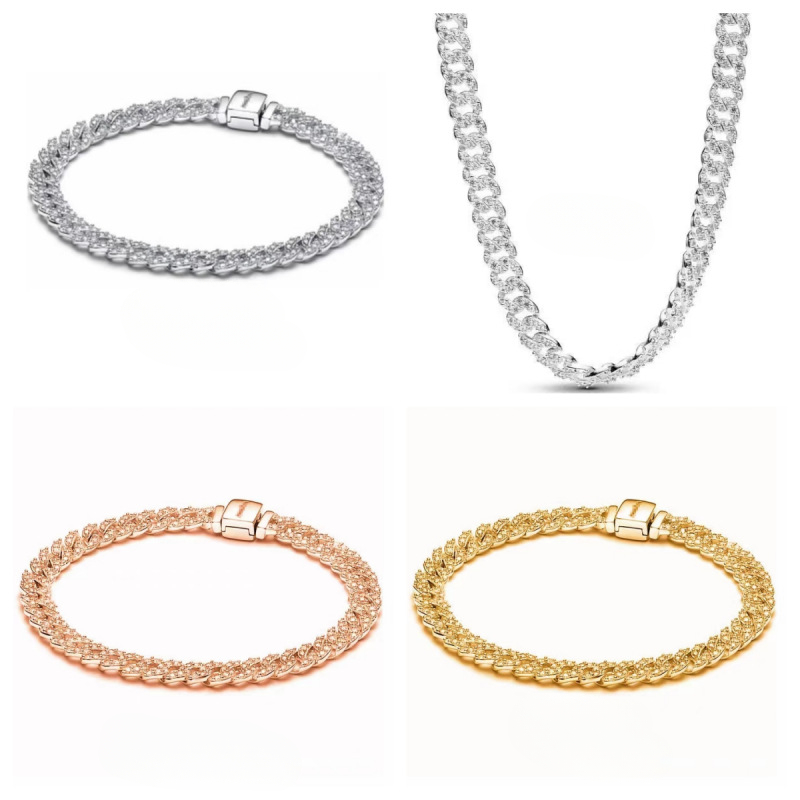 S925 silver plated full diamond cuban bracelet necklace for women men unisex hip hop fashion twist link chain zircon crystal bangle bracelets necklaces jewelry set
