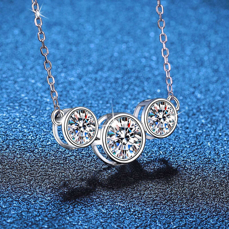 S925 Pure S925ier Pendant High-End Three PrinceS925S925 2 caratS925 D Color MoiS925S925anite Necklace d03