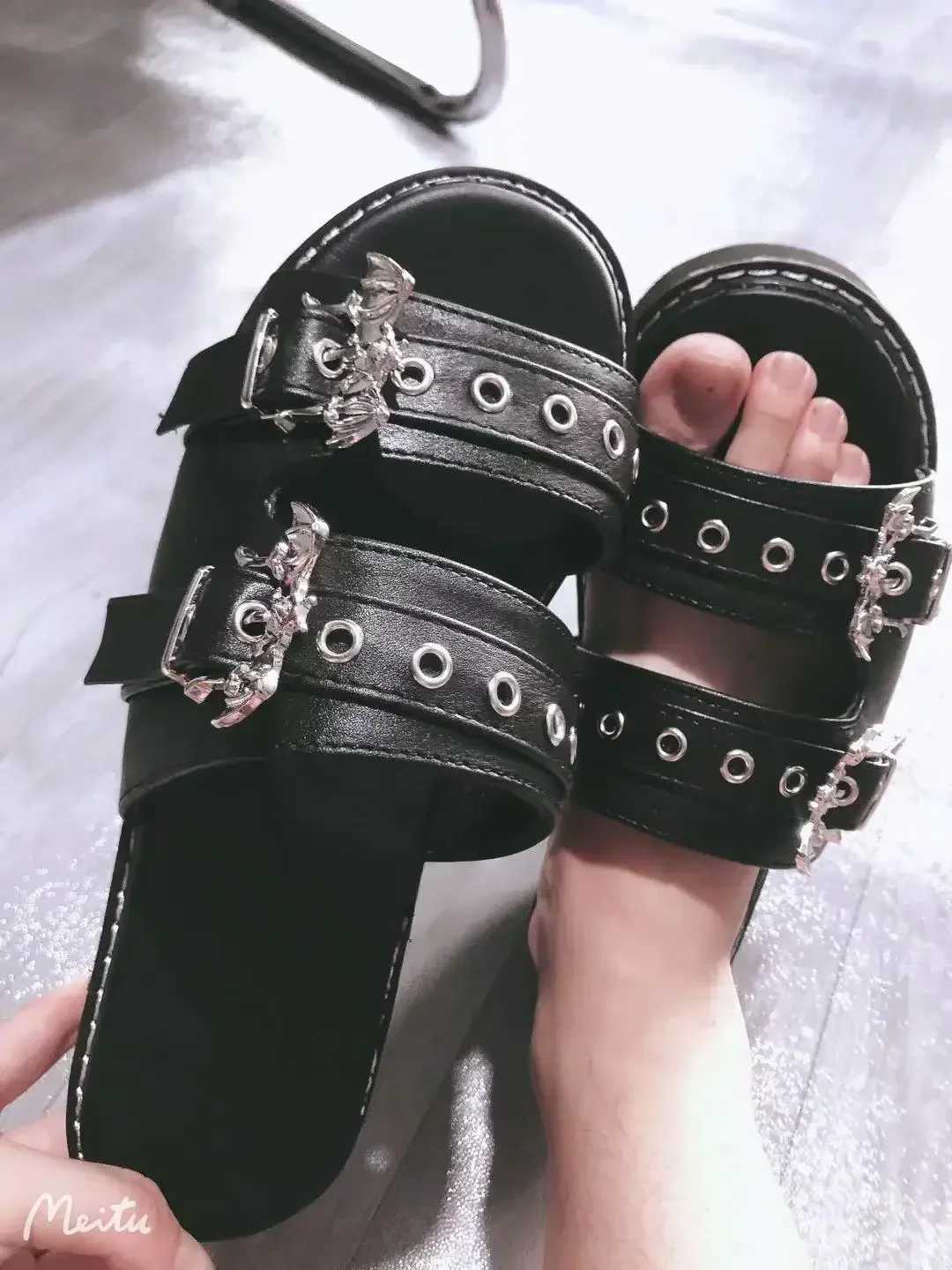 Metal Decoration Women Slippers Designer Summer Sandals Buckles Vampire Cosplay Platform Black Gothic Shoes for Women Slippers W250704