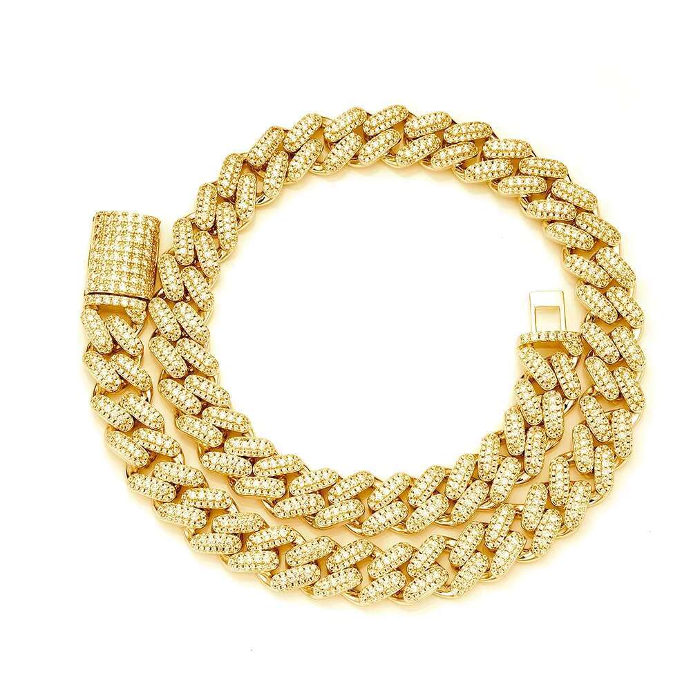Hip Hop Classic jewelry 10K Yellow Gold Plated 12mm Cubic Zircon Diamond 925 Sterling Silver Miami Cuban Link Chain Necklace