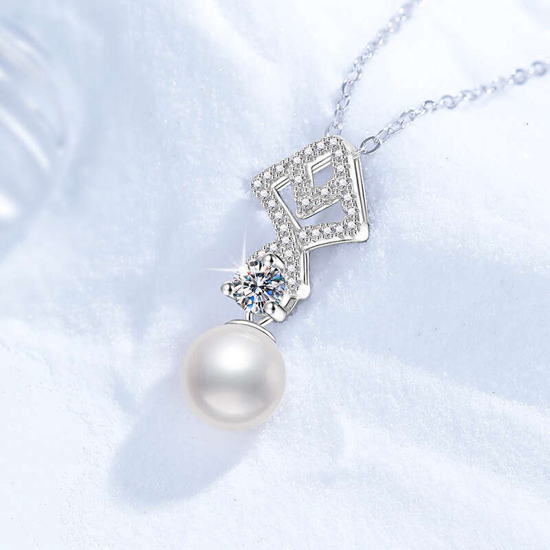 S925terling S925ier MoiS925S925anite Necklace Natural FreS925hwater Pearl 8mm Aurora Round Fan FiS925h Tail Pendant 80d