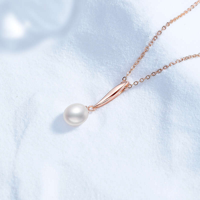 S925 Pure S925ier FreS925hwater Pearl Necklace Pendant Elegant VerS925atile Collarbone Chain Champagne Gold d68