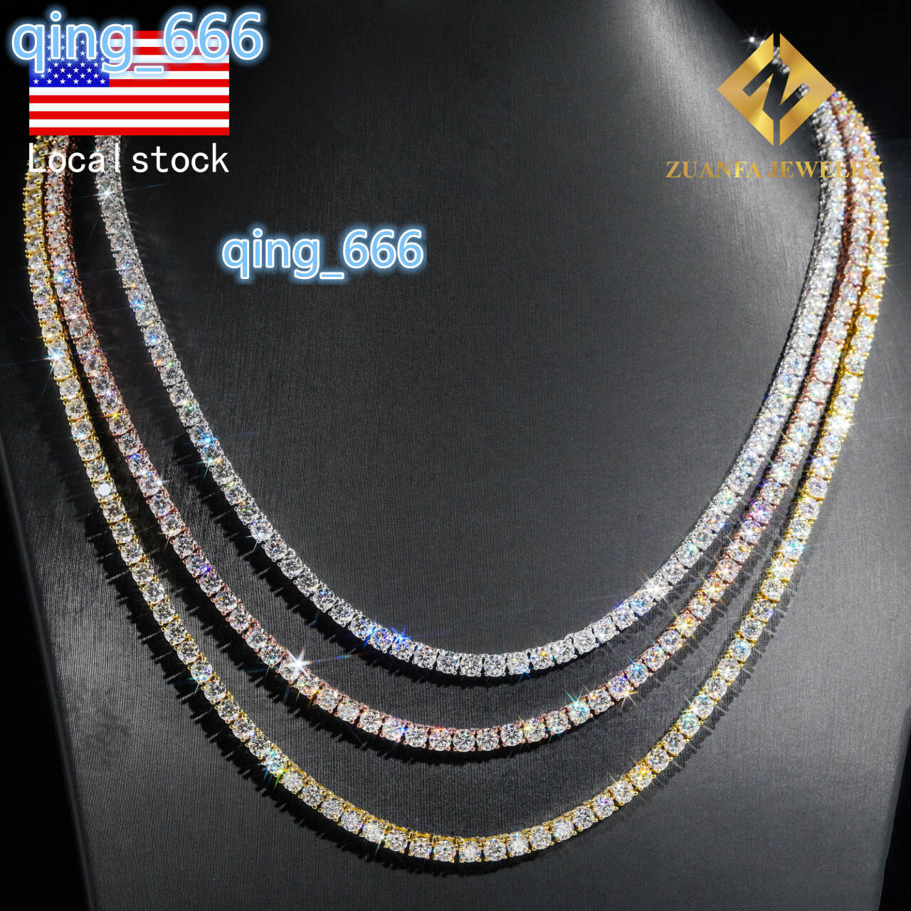 Factory Direct Price 3mm Hip Hop Iced Out Jewelry Moissanite Diamond Fine Jewelry Tennis Chain Necklace