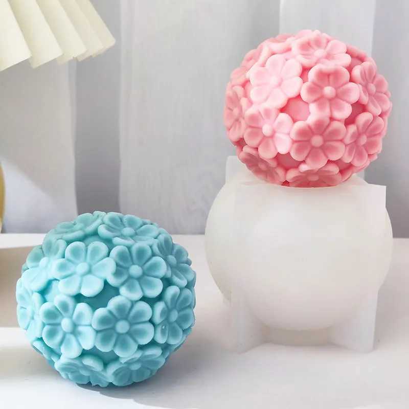 ute Chrysanthemum Ball Candle Silicone Mold DIY Flower Ball Shape Silicone Mold Soybean Wax Aromatherapy Candle Soap Resin Mold W250704