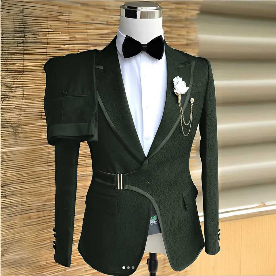 2 Piece Jacquard Mens Suit Set Formal Wedding Groom Tuxedo High Quality Jacket Pants Party Evening Outfit Men X250704