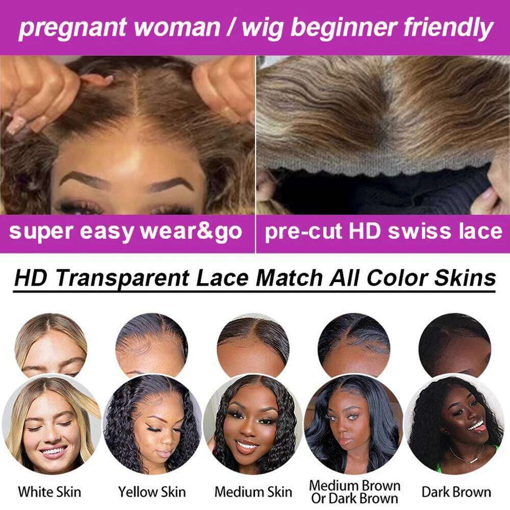 Highlight Ombre 13x4 Ready To Wear Honey Colored 7x5 Deep Wave Glueless Wig Pre Cut Curly Human Hair Wigs