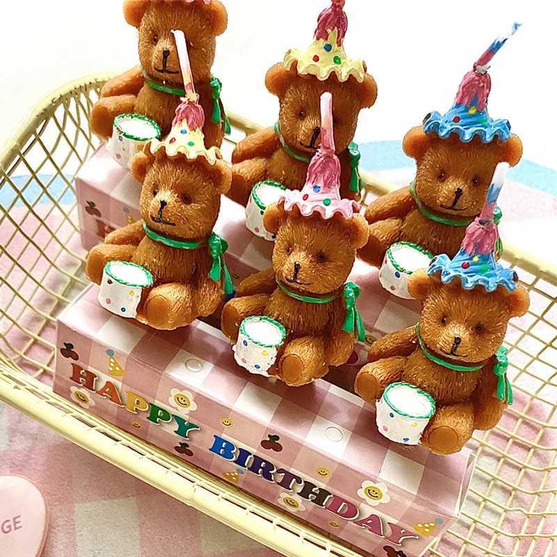 Bear Birthday Hat Candles Bear Cake Cupcake Topper Candle Baby Shower Cake Decoration Wedding Party Supplies W250704