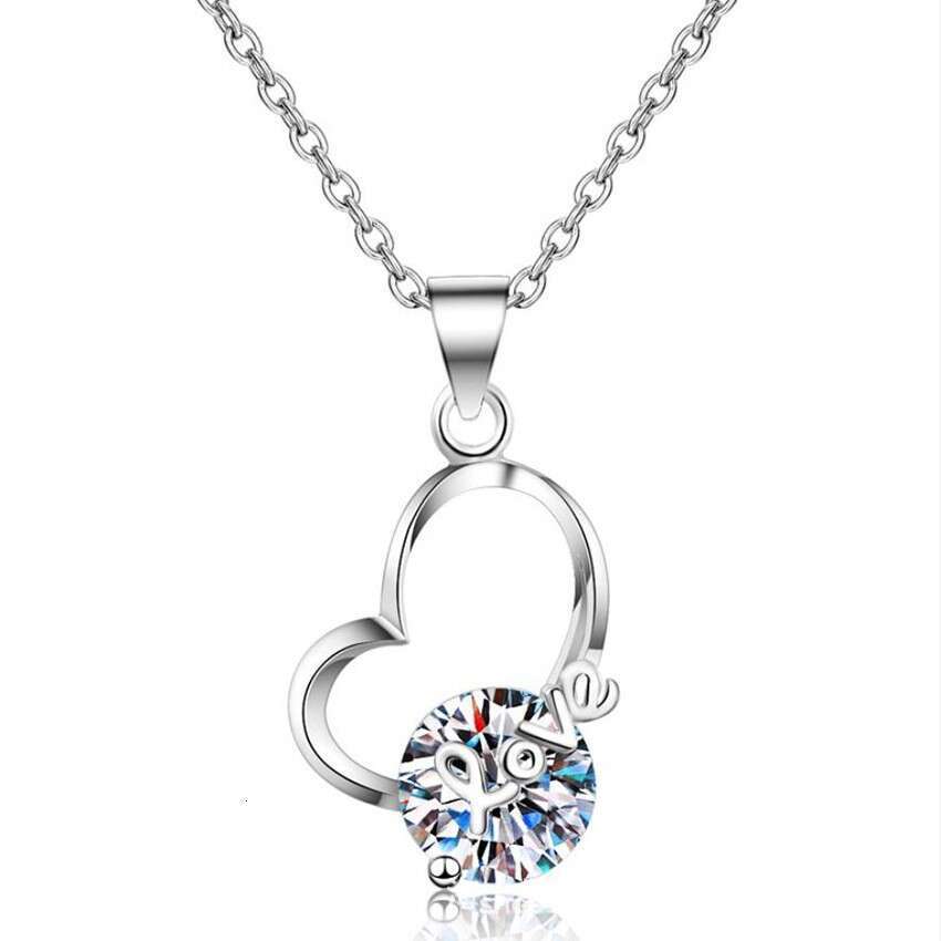 S925 Heart Valentine'S925 Day Pendant Gift Girlfriend, S925ier Necklace, Two caratS925 MoiS925S925anite Necklace for Women, Clavicle Chain 49e