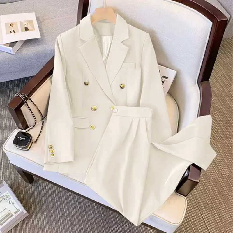 Suit Khaki Office Double-breasted Womens New Long-slved Suit Jacket High-waisted Straight Pants Suit X250704