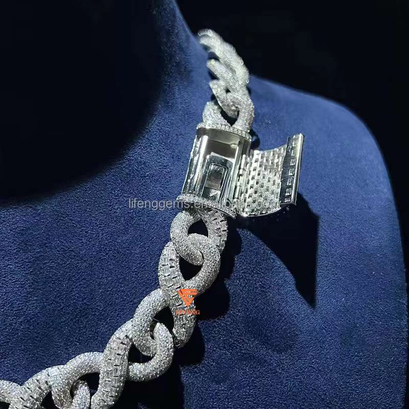14MM Hot Selling Silver Moissanite Necklace VVS Diamond Luxury Cuban Chain in Hip-Hop Style With Gold Plating