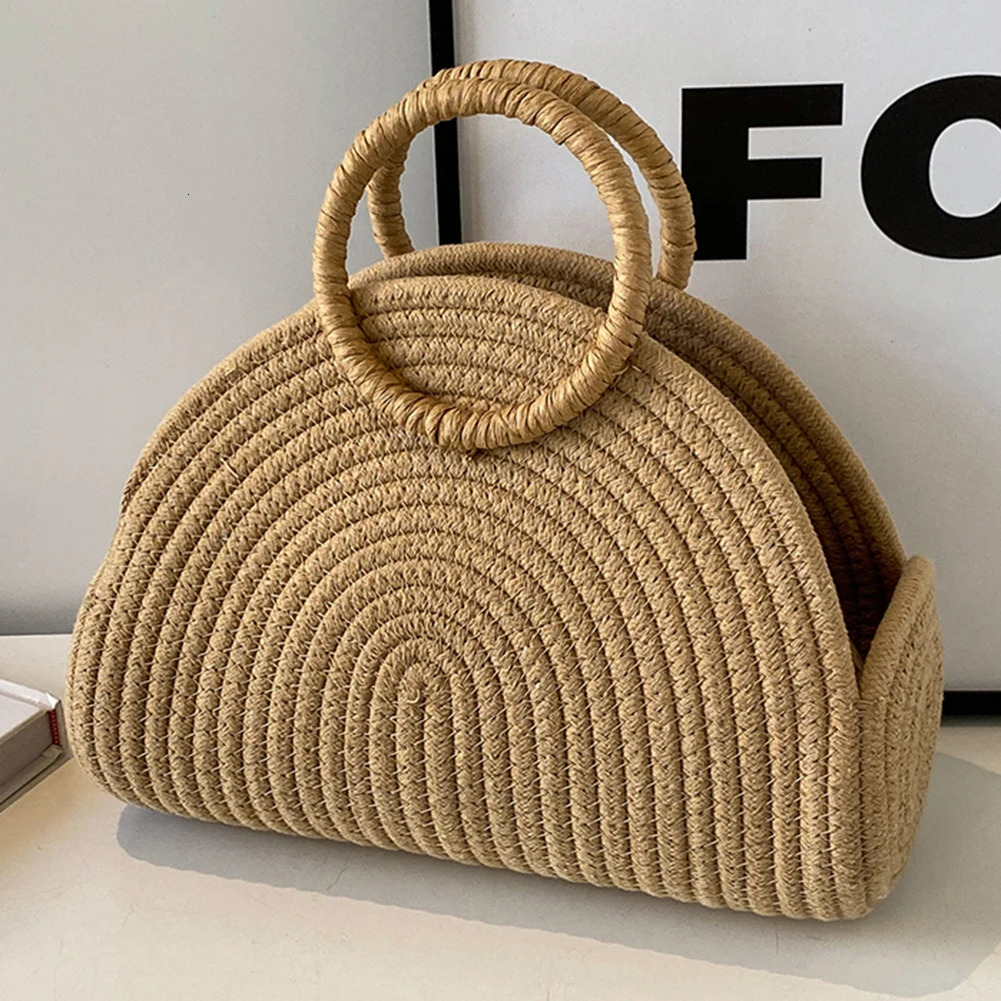 Handwoven Shoulder Purse Chic Cotton Rope Holiday Travel Handbag Retro Rattan Bag Vacation Bag for Women and Girls 250701