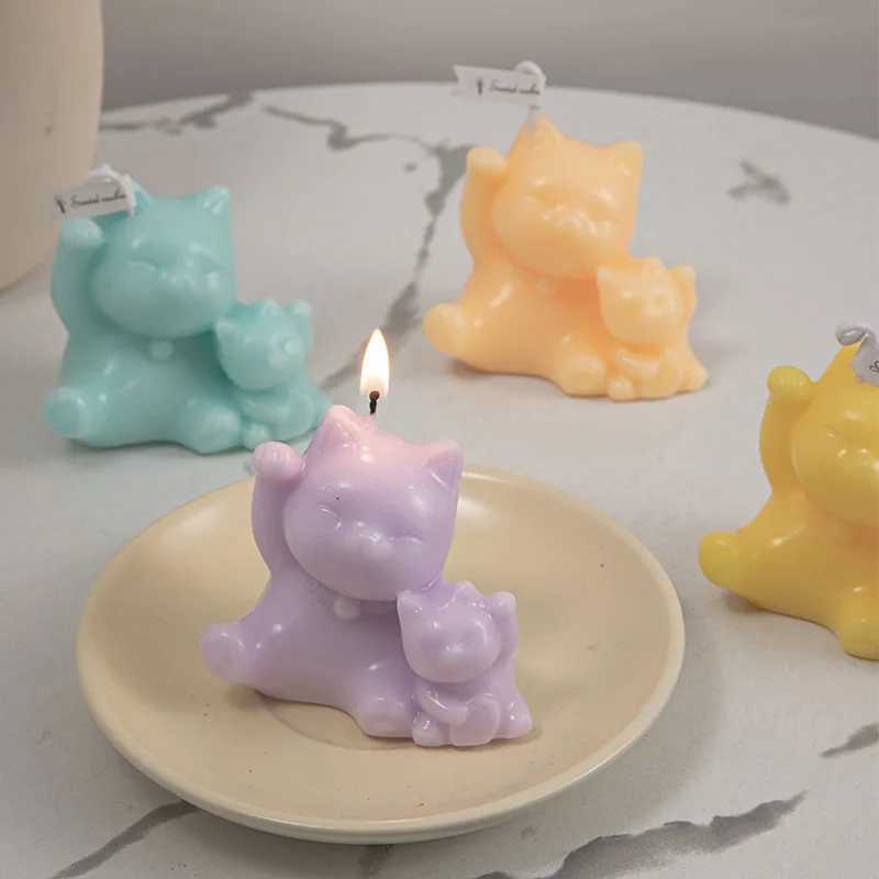 1pc Lucky Cat Scented Candles Soy Wax Creative Aromatherapy Candles Decorative Cat Ornaments Home Room Decor Gift 6 Scents W250704