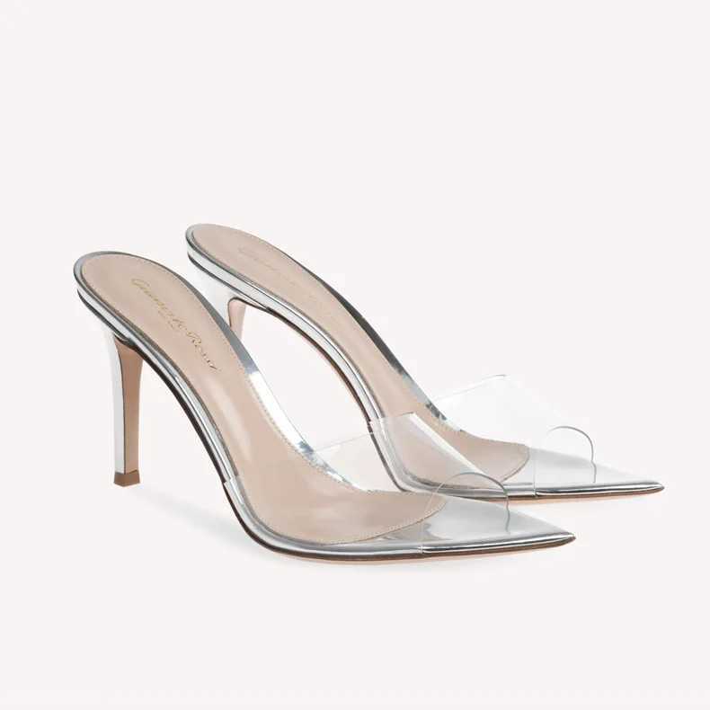 PVC Transparent Jelly Shoes for Women Sexy Pointed Open Toe Shallow Slider Slippers Ladies Sandals Stiletto Heels Mules W250704