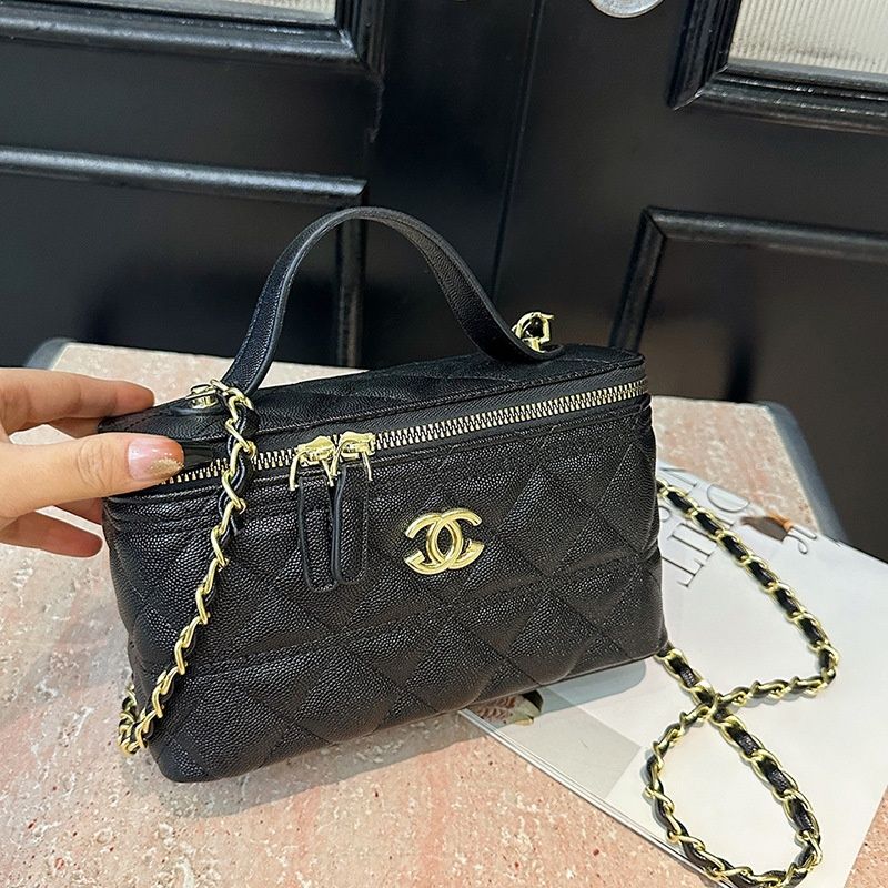 Designer Luxury Women's New Handheld Makeup Box Bag Single Shoulder Cross Shoulder Diamond Grid Chain Handheld Bag White Black