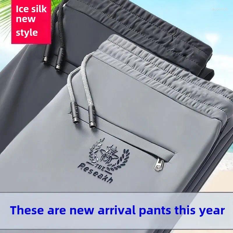 Men's Pants Ice Silk Straight-leg Casual Business Long Trousers Quick-drying Trendy Slim Fit Sports