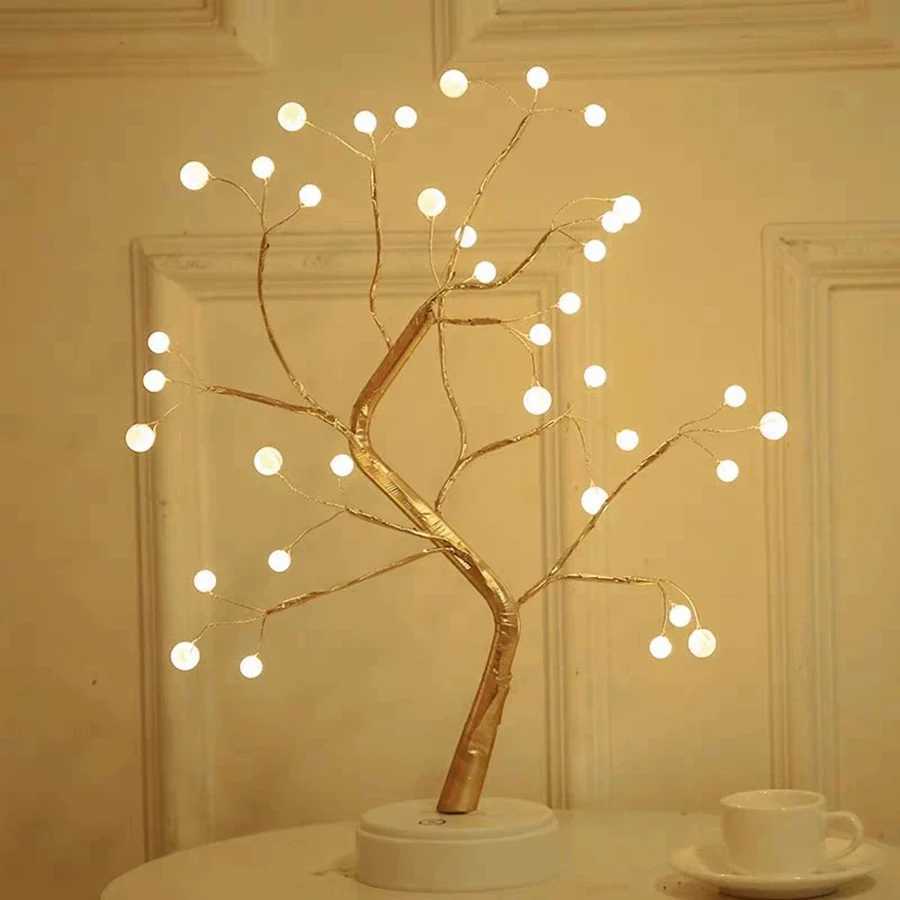 LED Pearl Tree Light Sleeping Creative Nightlight Bedroom Ins Girl Heart Bedhead Desk LampXJ250703