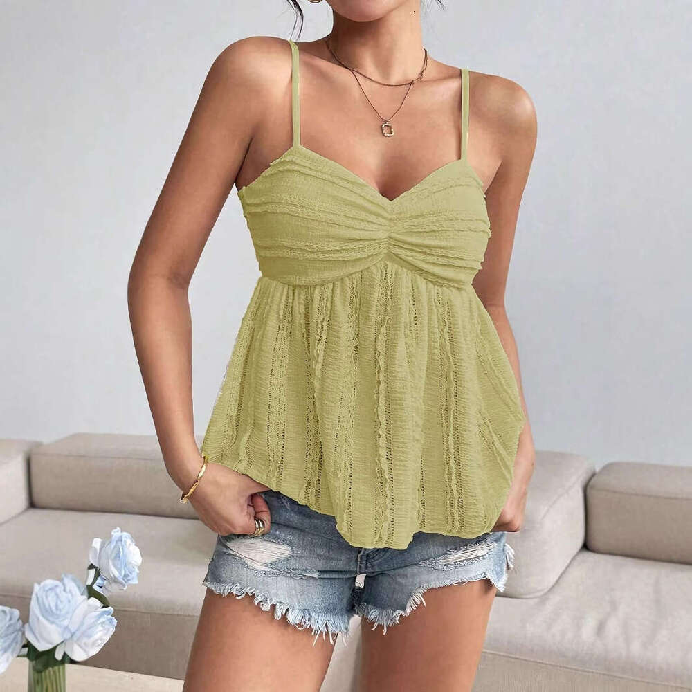 2025 New Summer Sexy Chiffon Lace Trim Camisole Top European and American Style Casual Fashion Trendy Clothing