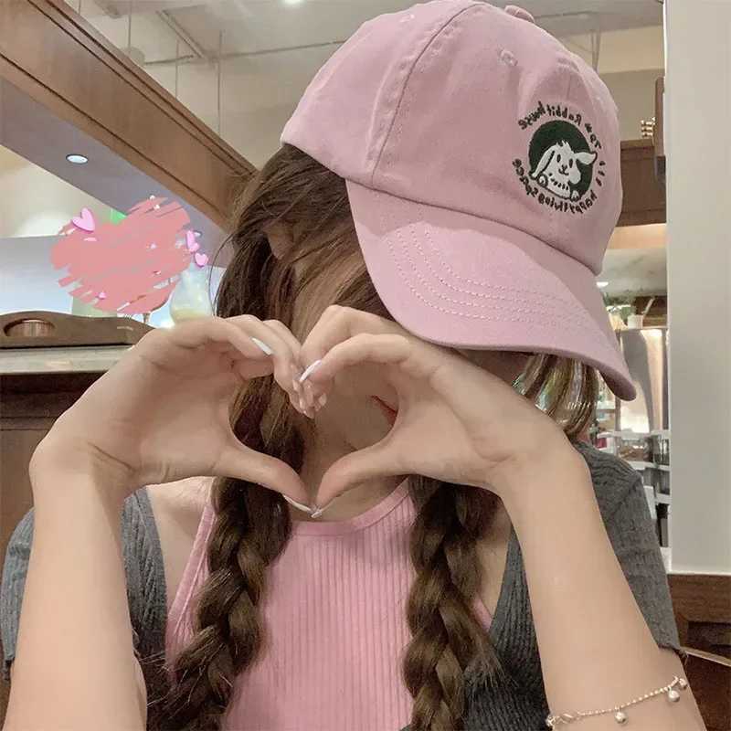 Spring Summer Solid Color Baseball Cap For Wen Soft Top Sun Visor Hat Cartoon Rabbit Korean Girl Sunshade Peaked Caps X250704