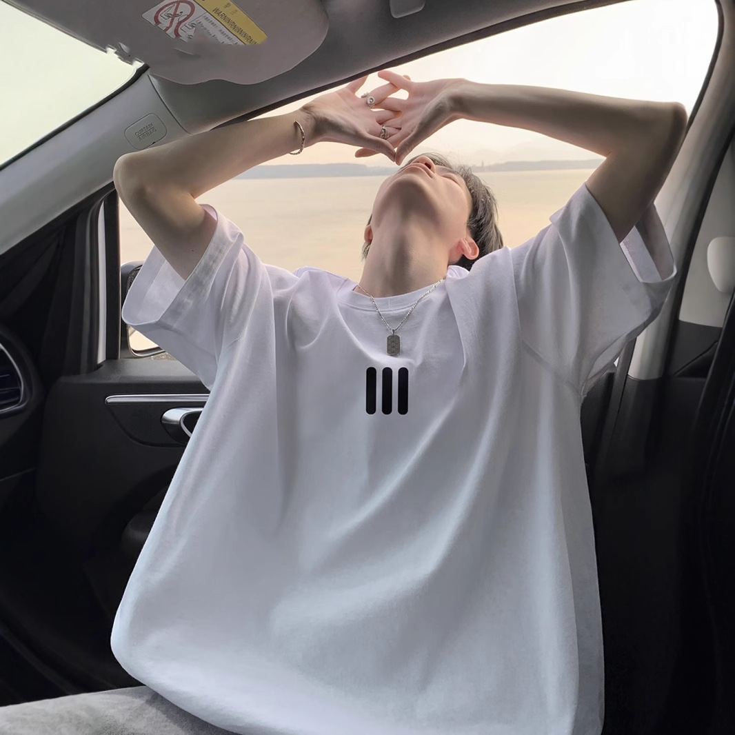 American Style Heavyweight Crew Neck Short Sleeve T-shirt For Men 2025 Summer Designer Short Sleeves Thin Trendy Brand Cool Loose Five-quarter Sleeve 