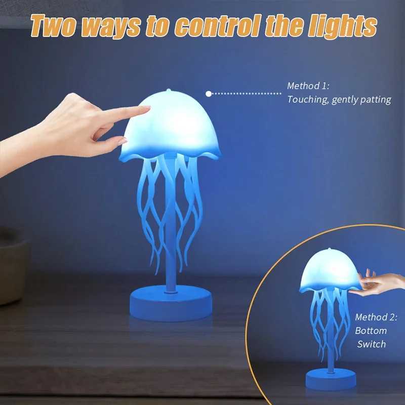 Cartoon Dancing Jellyfish Night Light RGB Gradient Cute Bedside Lamp Type-C Charging LED Table Lamp Home Decor Lighting XJ250703