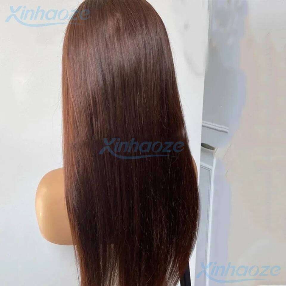 Dark Brown Chocolate Straight Glueless Full Human Hair Pre Plucked Brazilian Remy 13x4 Silk Top Lace Front Wigs