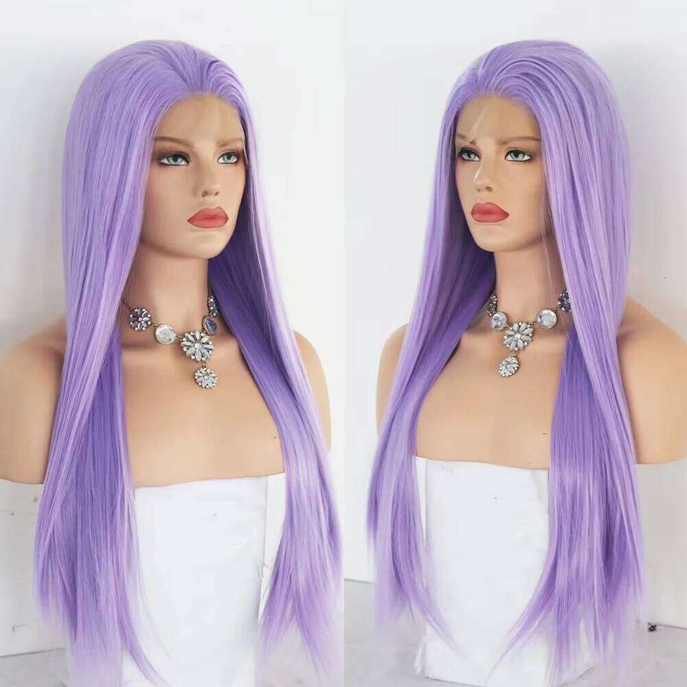 Purple Synthetic Front Natural Hairline Glueless Wigs For Women Cosplay Part Lace Wig Straight Hair