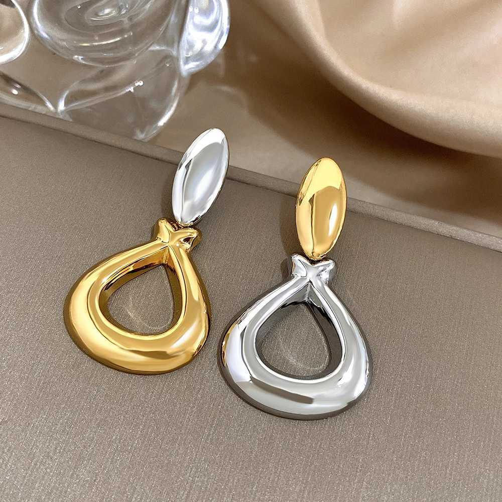Greatera Fashion Two Tone Stainless Steel Water Drop Earrings for Women Gold Silver Color Hollow Dangle Earrings Party Jewelry Y250704