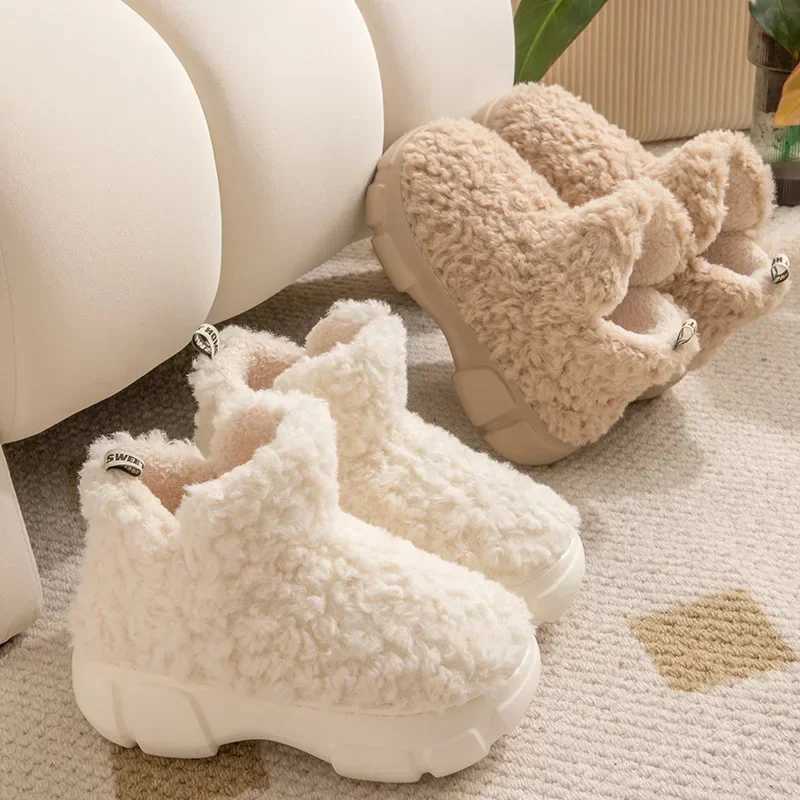 Thickened Plush Fur Warmth Household Snow Boots Cotton Women Slippers Home Boots Simple Solid Color Winter Fluffy Platform Shoes Z250704