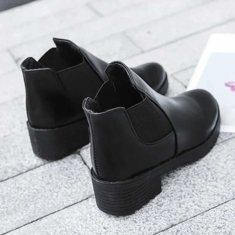 Ankle Boots for Women Leather Booties Woman Autumn Winter Short Boots Ladies Fashion Round Toe Mid Heel Boots Wholesale 2024 Z250704