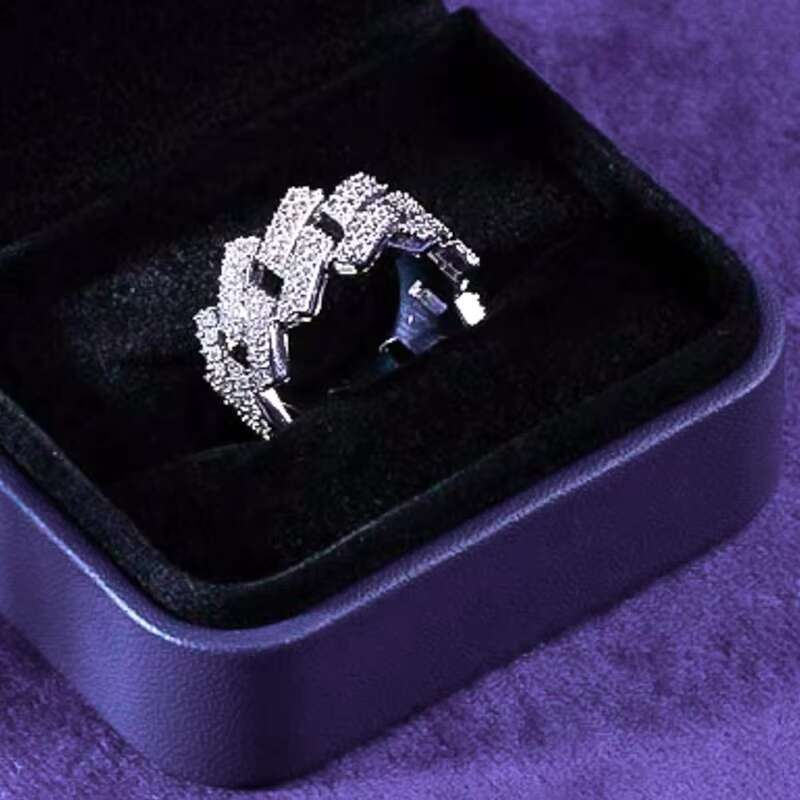 Pass Diamond Tester Hip Hop Bling D Color Moissanite Iced Out Mens 2 Rows Cuban Link Ring With 925 Sterling Silver GRA