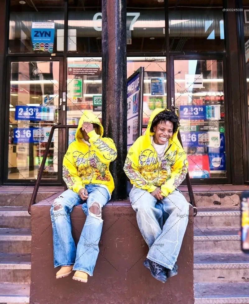 Men's Hoodies American Retro Letter Casual Loose Zipper Hoodie Men Street Hip-hop Fashion Harajuku Oversized Sweatshirt Women