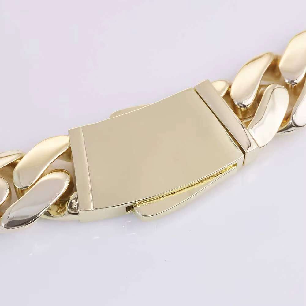 NUOYA 14K Gold Plated Thick Miami Cuban Link Bracelet Smooth Clasp Monaco Cuban Chain Hip Hop Jewelry for Men Women