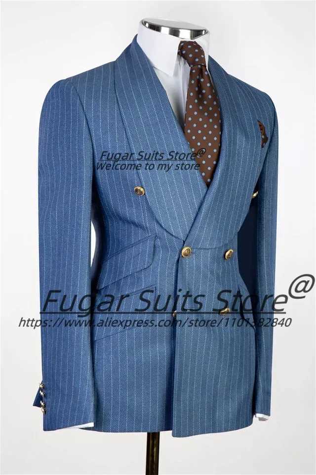 Business Stripe High-end Men Suits Slim Fit Shawl Lapel Groom Formal Prom Tuxedos 2 Pieces Sets Elegant Male Blazers Mens Clothing X250704