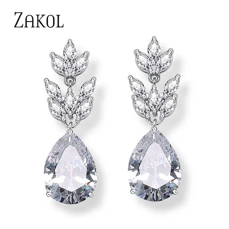 ZAKOL Hot Selling Romantic Water Drop Cubic Zircon Dangle Earrings for Women Fashion Leaf Bridal Wedding Jewelry EP012 Y250704