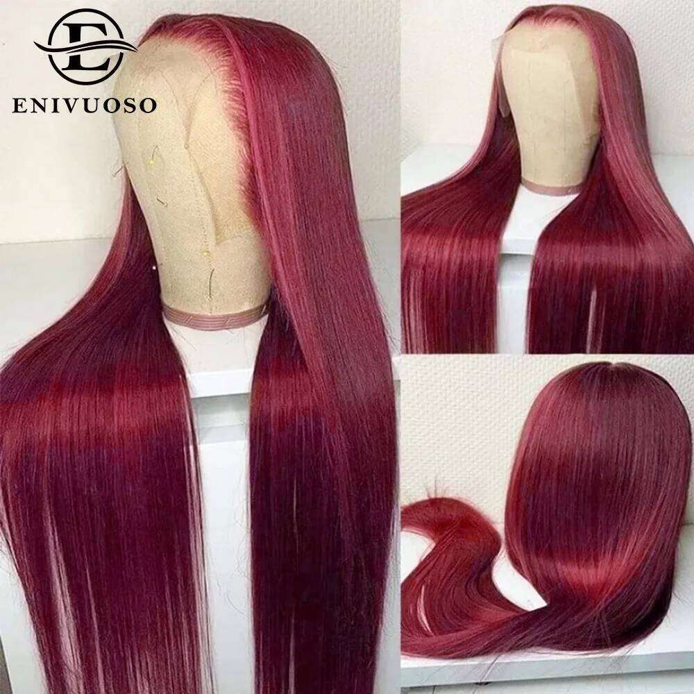 13x6 Red HD Wig Pre-Plucked Glueless Long Straight 99j Bury Synthetic Lace Front Wigs For Black Women