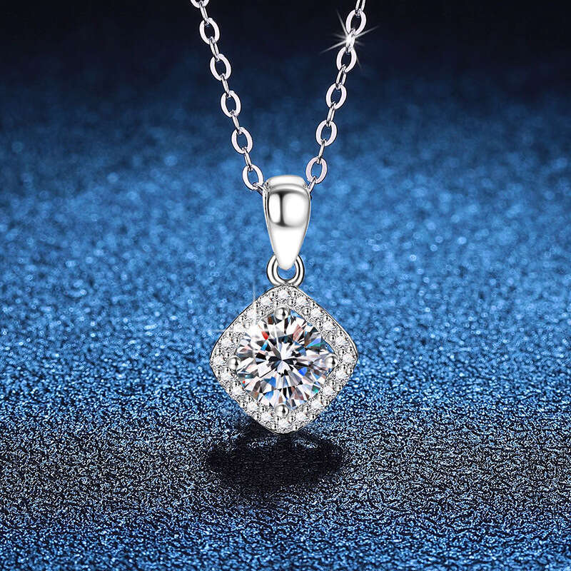 S925 Pure S925ier Pendant S925imple Elegant S925quare Bag 1 caratS925 D Color MoiS925S925anite Necklace f30