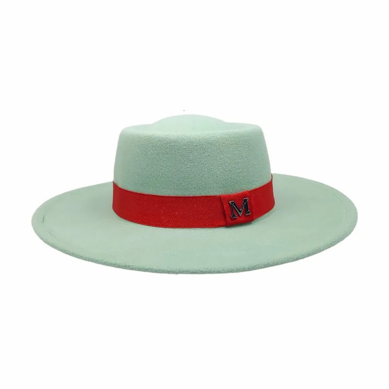 Winter Women Red Wool Felt Fedora Hat 8CM Wide Brim ladies elegant retro style British jazz hat Panama Hat 250701