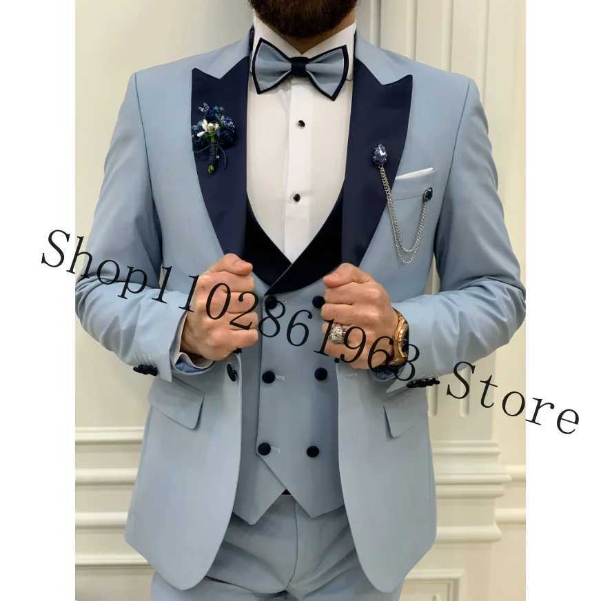 3-Piece Slim Fit Mens Suits Formal Business Groom Wear Wedding Tuxedos Blazer Jacket Vest Pants Set Costume Homme Mariage X250704