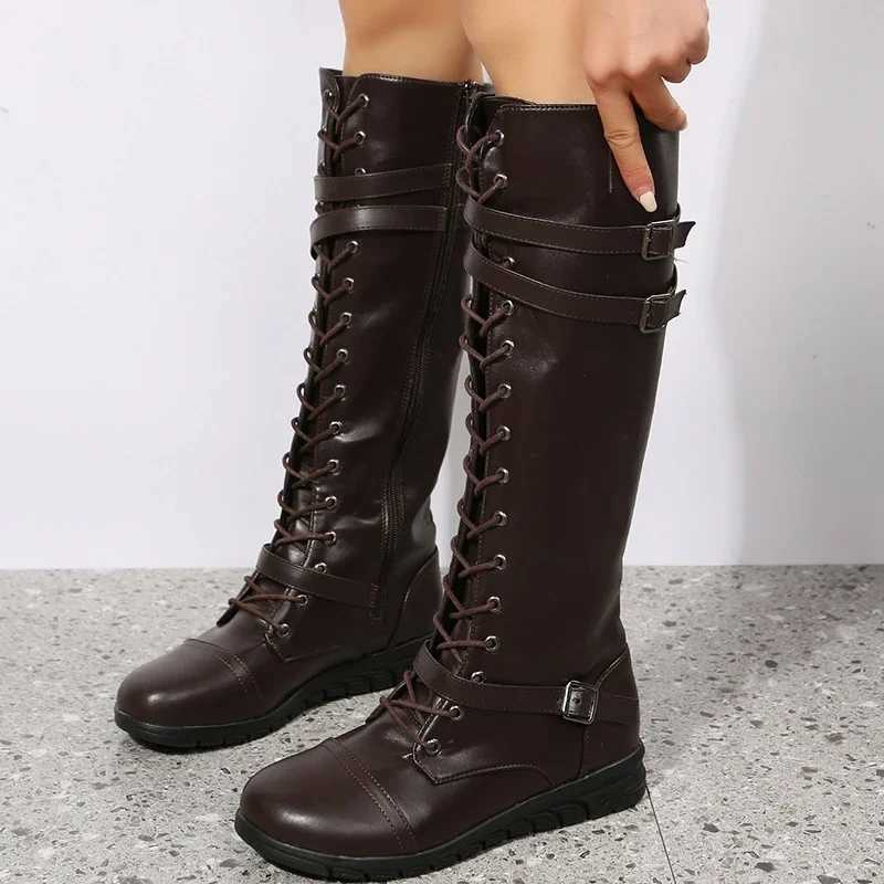 Winter Boots for Women 2023 Combat Cowboy Knee High Long Leather Platform Shoes Black Gothic New Rock Punk Solid Womens Boots Z250704
