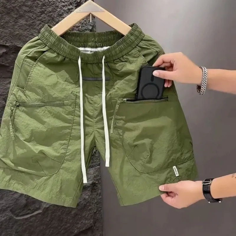 Summer Slim Casual Pocket Zipper Shorts Loose QuickDrying Outdoor Sports Workwear Mens Capre Pants 250704